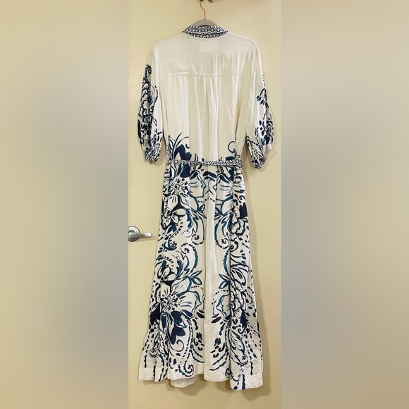 MAEVE by ANTHROPOLOGIE Irene Linen Button Front Belted Maxi Shirt Dress in Blue - Picture 8 of 11